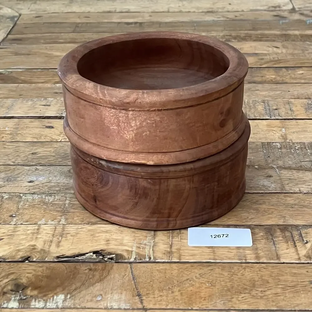 Hand-Turned Rustic Wooden Bowls Set of 2 6 in Teak Wood
